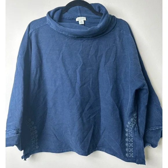 Sundance XS Indigo Days Embroidered Relaxed Fit Turtleneck Sweatshirt Women A58 - Picture 2 of 7